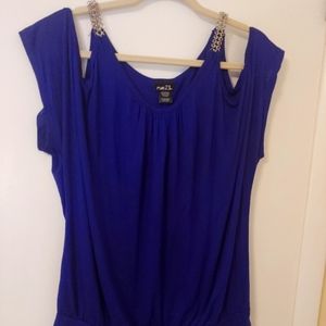 Blue cold shoulder top